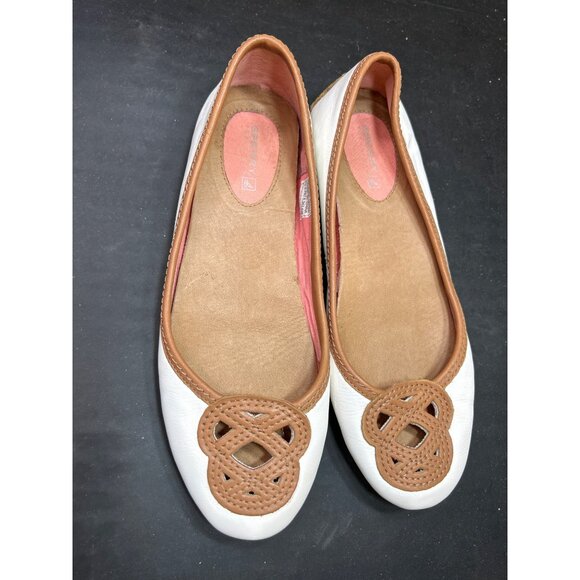 Sperry Womens Size 6M Leather Ballet Flats White & Brown - Picture 2 of 8